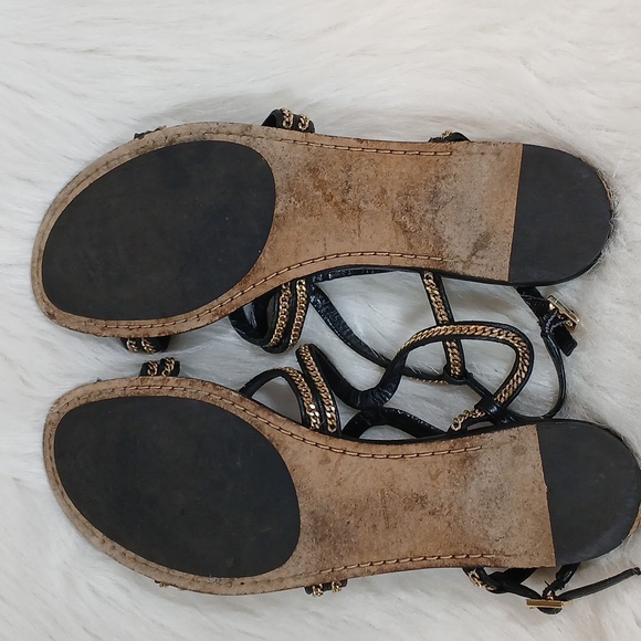 Jimmy Choo Leather Slingback Sandals Black Chain-Link Accent Sz 39 - Picture 3 of 10